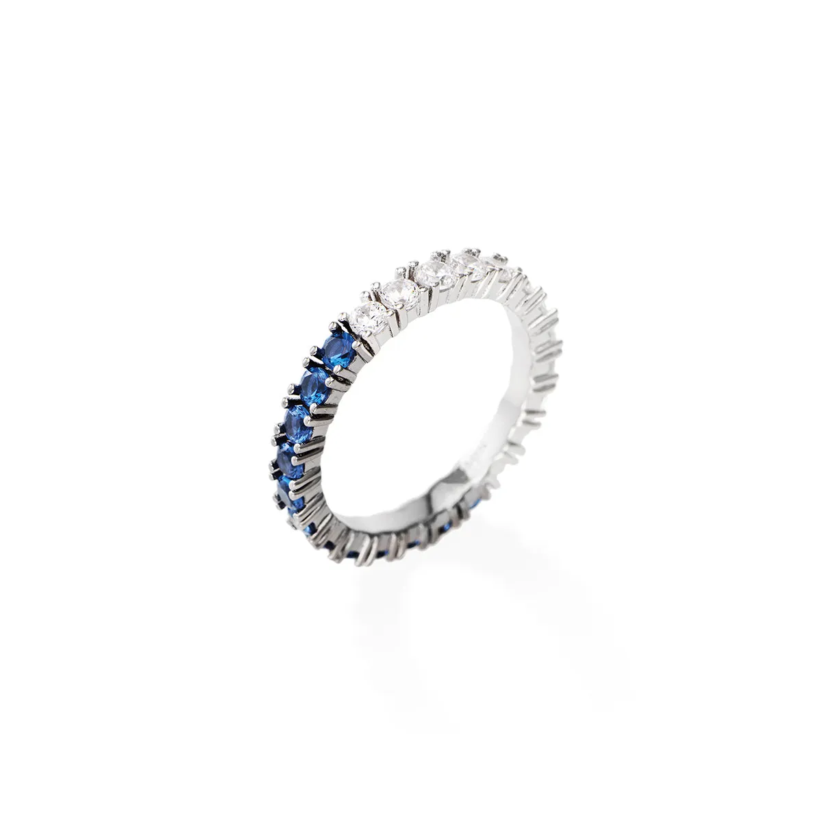 AMEN Anello Riviera Diamond con Zirconi Bianchi e  Blu