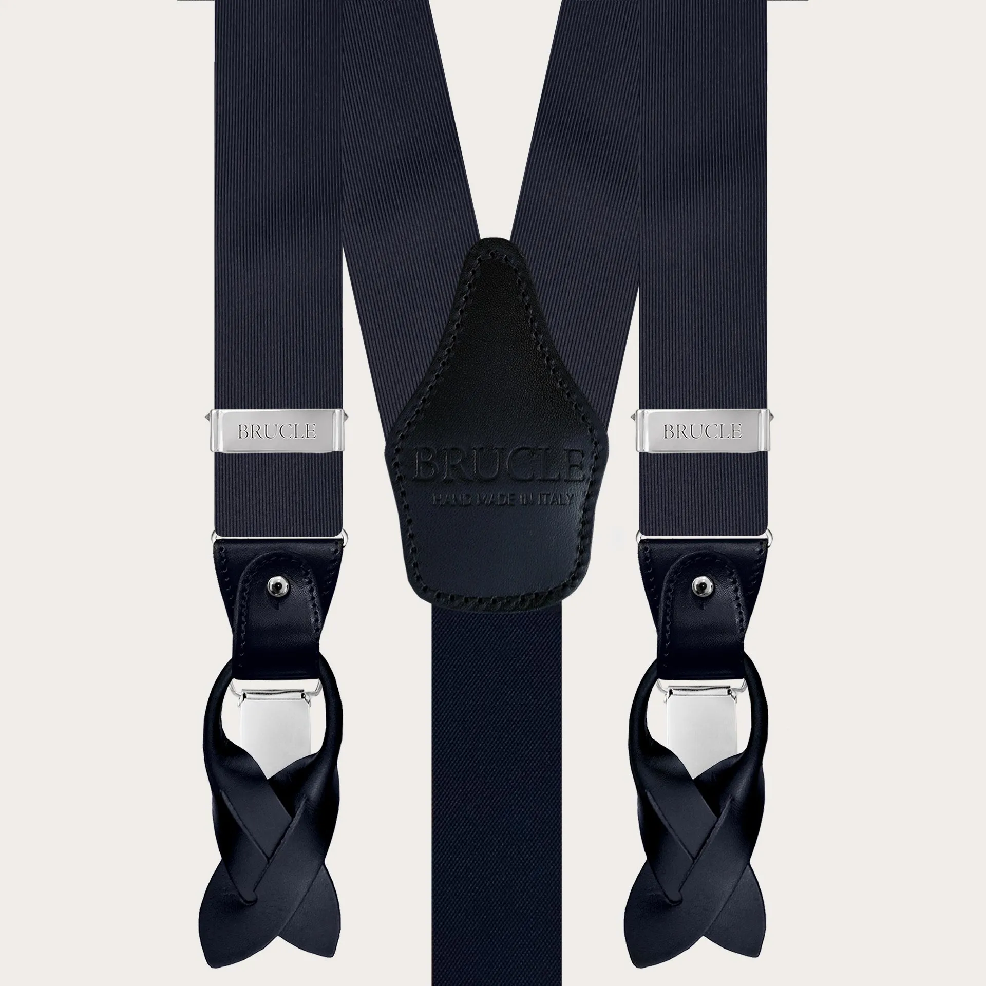 Bretelle uomo nichel free in seta jacquard, blu navy