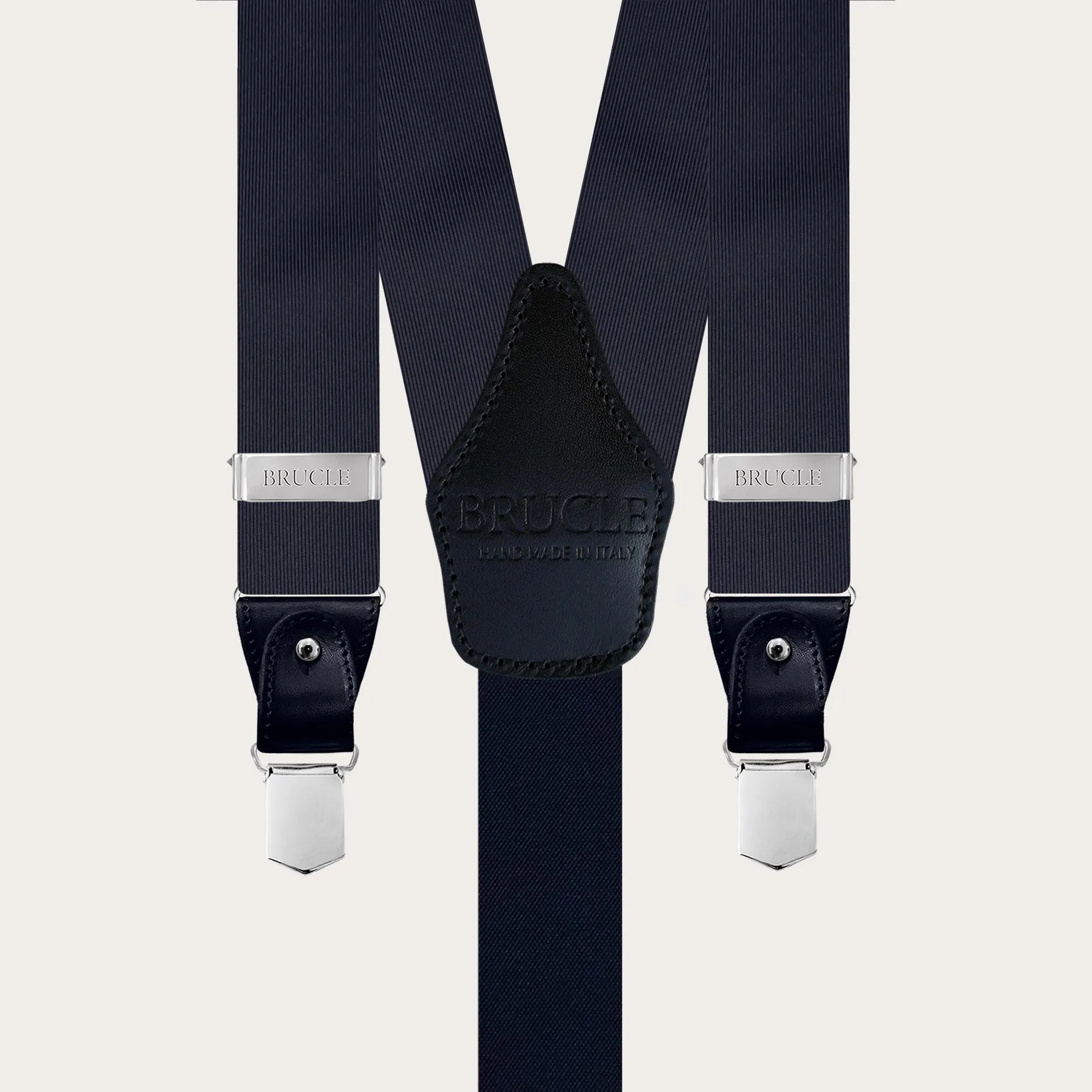 Bretelle uomo nichel free in seta jacquard, blu navy
